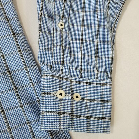 Peter Millar Sport Shirt Medium Button Short Sleeve Plaid Crown Cotton - Picture 7 of 10